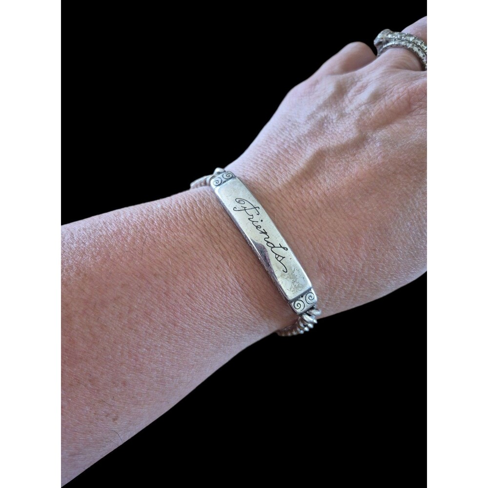 Brighton Friends 7 To 8 Inch Bracelet ID Scroll Engraved Silver Plated. - Picture 3 of 4